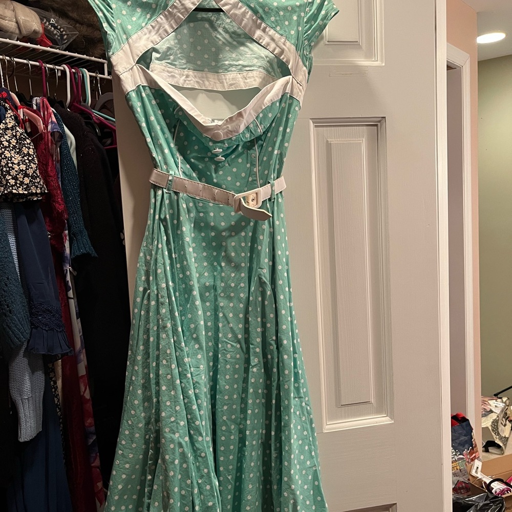 Polka dot turquoise small hell bunny dress